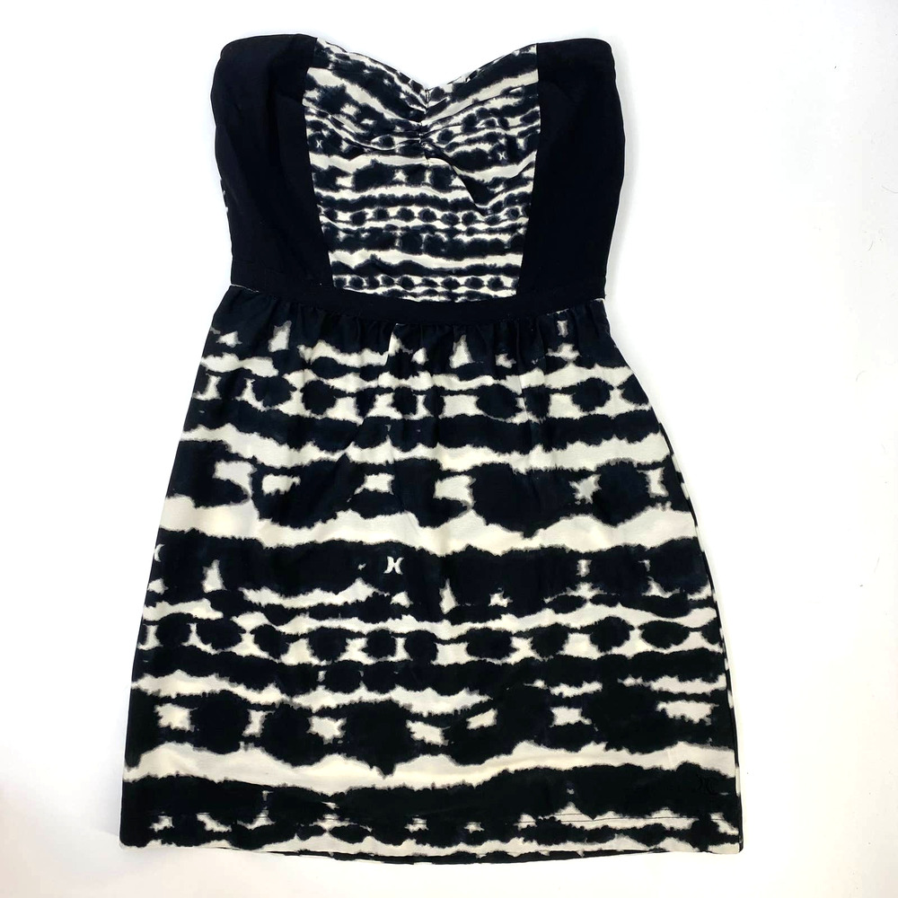 Hurley Mini Dress Womens Small Black White Strapless Built in Bra Party Prom